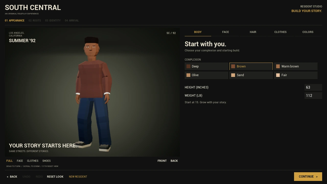 Resident Studio character appearance interface